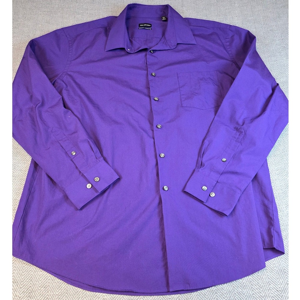 Van Heusen Mens XL 17.5 34/35 Purple Regular Fit Wrinkle Free Button Down Shirt